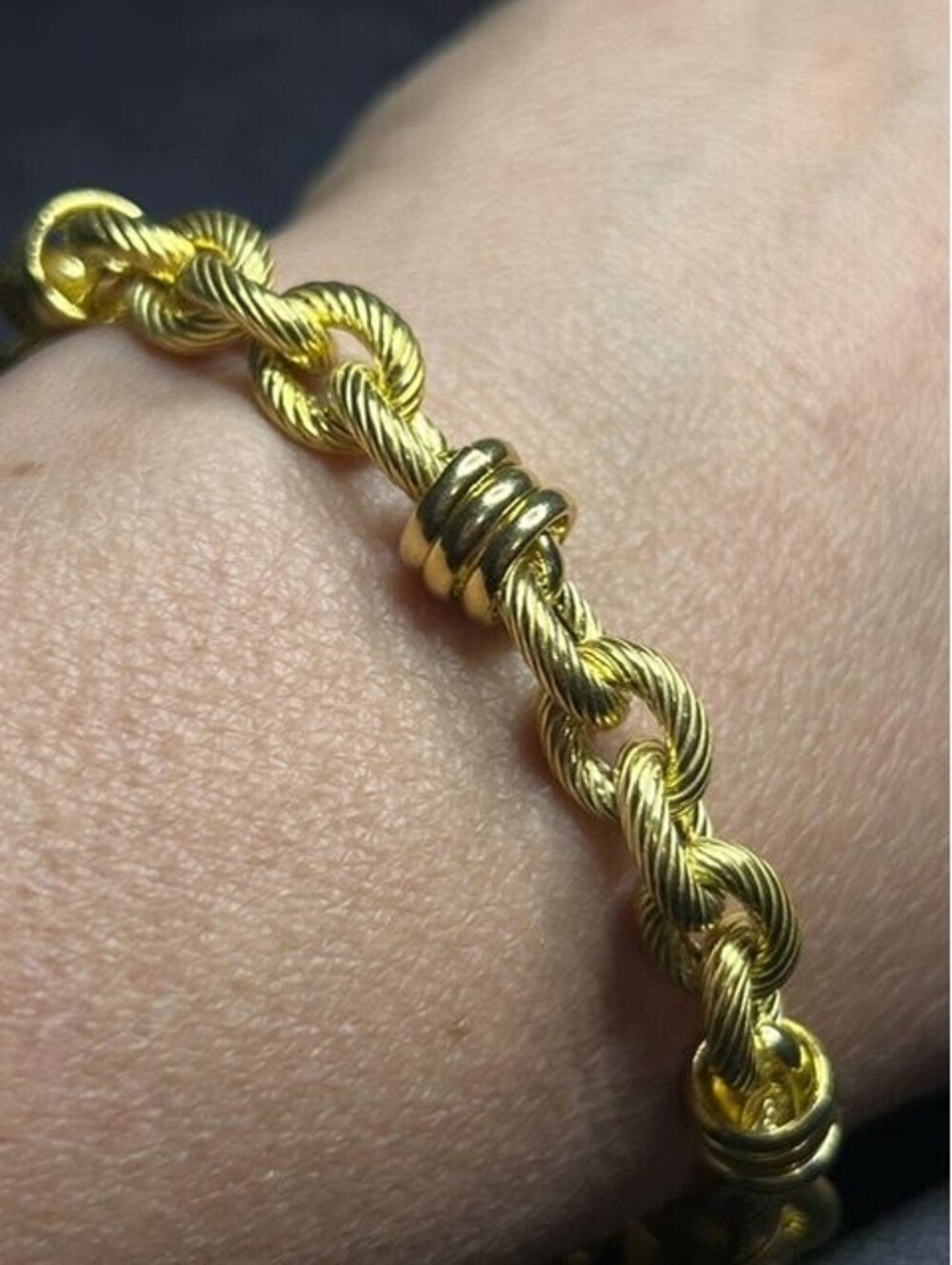 B6339 Signed B Italy Gold Tone Rope Chain Bracelet Woven lux Link 7.75"